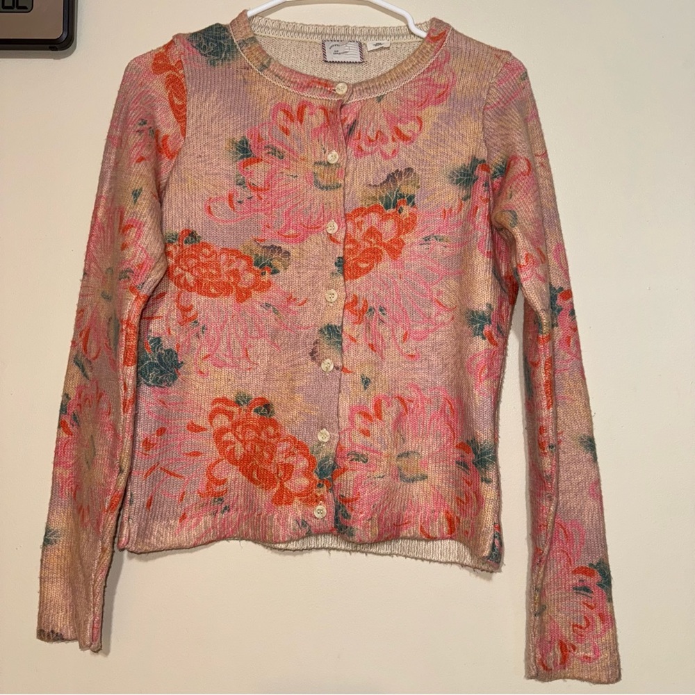 Pink Floral Crewneck Cardigan Sweater - Picture 7 of 8